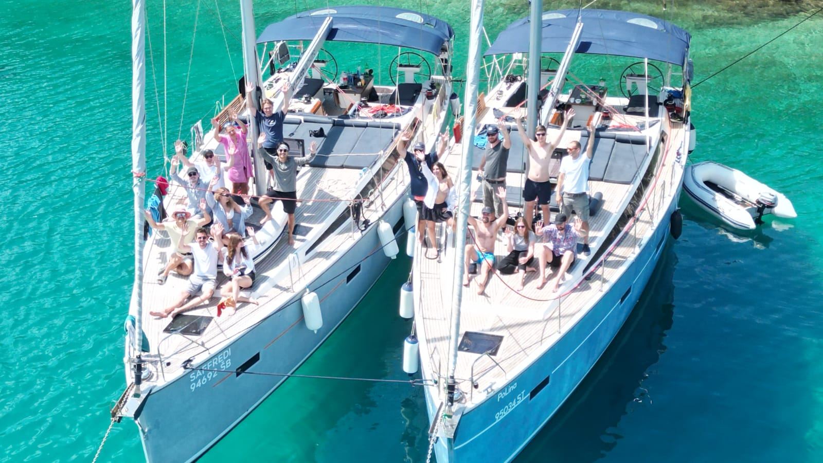 Flotilla group on two sailboats in Croatia